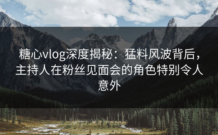 糖心vlog深度揭秘：猛料风波背后，主持人在粉丝见面会的角色特别令人意外